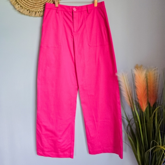 The Kit New Tracee Pants Organic Cotton High Rise Wide Leg Pop Pink Women SZ 8 - Picture 12 of 12